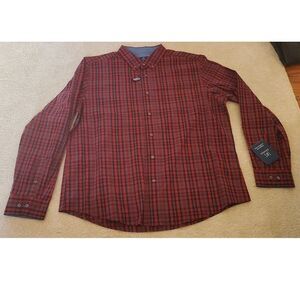 NWT Men's George Classic Fit XL Wrinkle Resistant Blue Red Plaid Button Down